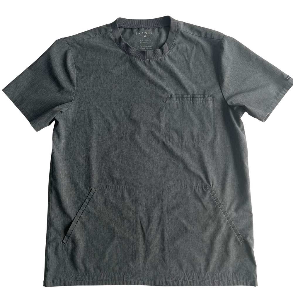 Jaanuu Men's Size M Scrub Top Gray Crewneck 4 Pocket Medical Nurse Uniform